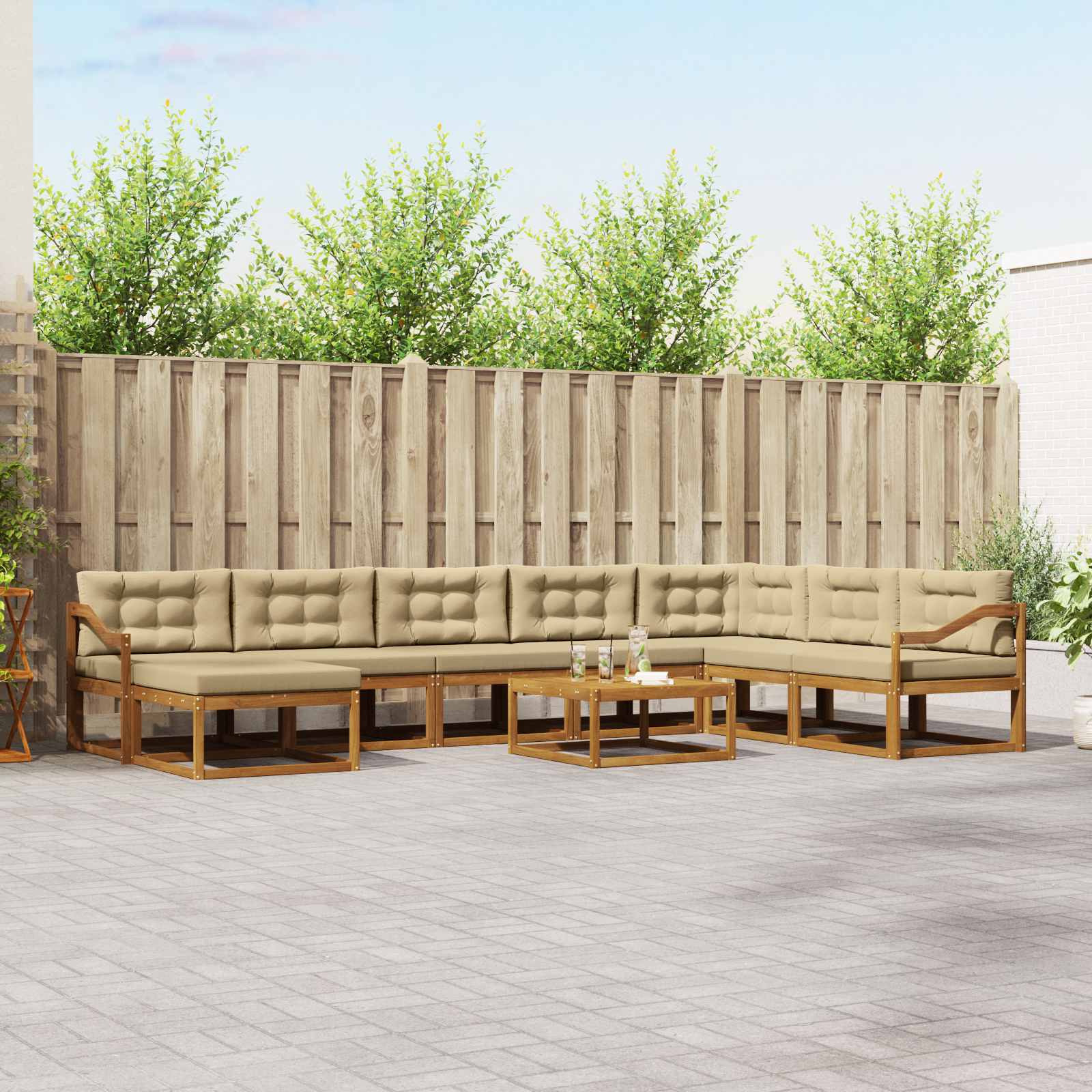 vidaXL Set de canapele de exterior cu pernă 9 pcs Natural și Bej