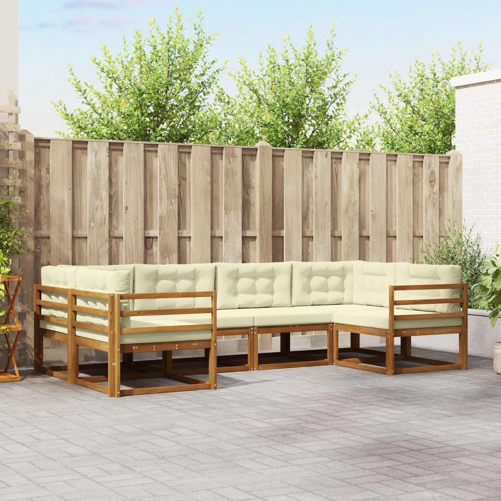 Zunanja garnitura za sedenje z blazino 6 pcs Naravna in smetana