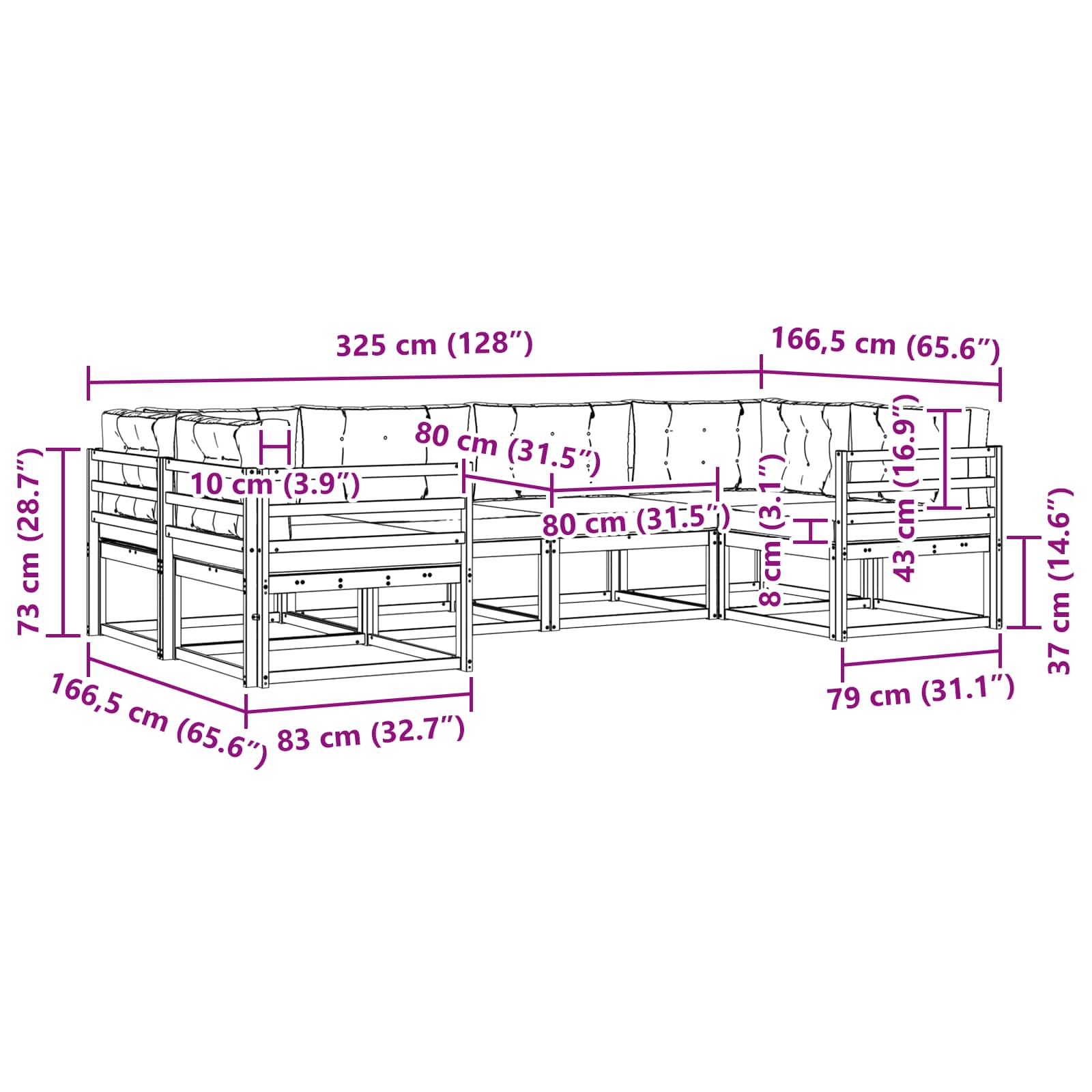 Zunanja garnitura za sedenje z blazino 6 pcs Naravna in smetana - slika 7