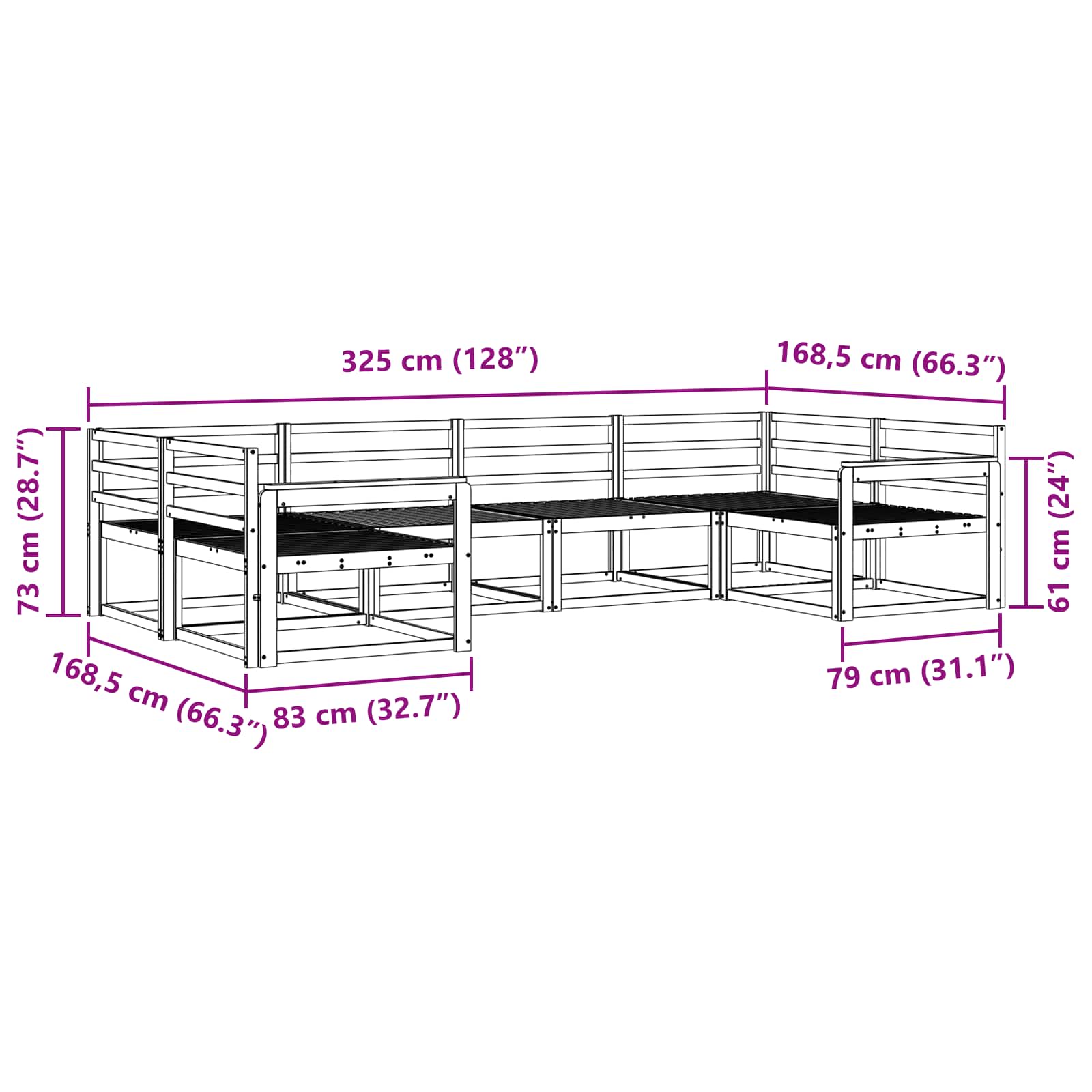 Buiten bankenset 6 pcs Naturel Massief Acaciahout image 6