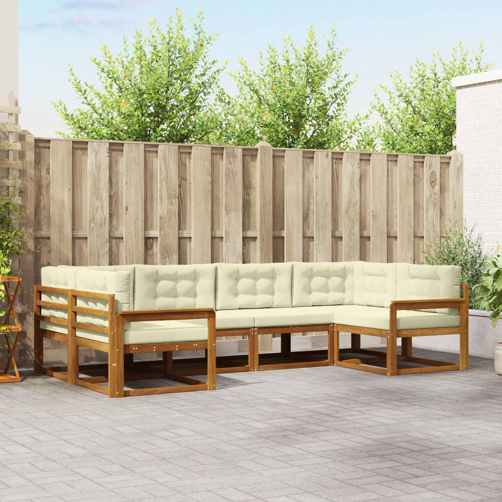 Zunanja garnitura za sedenje z blazino 6 pcs Naravna in smetana