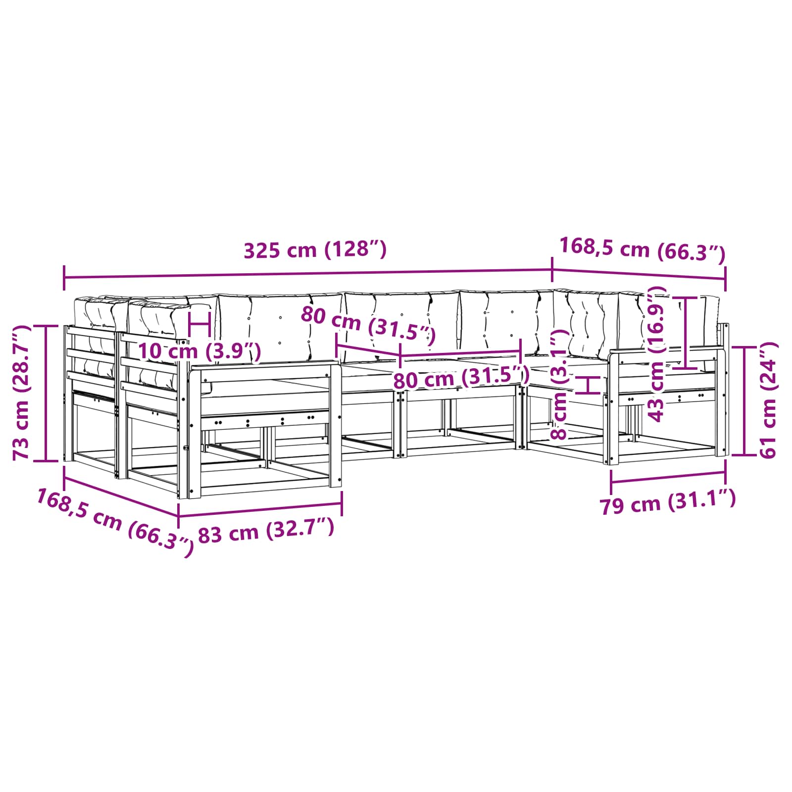 Zunanja garnitura za sedenje 6 pcs Naravna in antracitna - slika 7