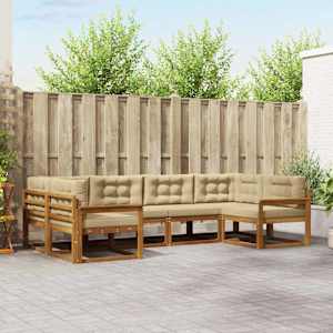 Zunanja garnitura za sedenje z blazino 6 pcs Naravna in bež