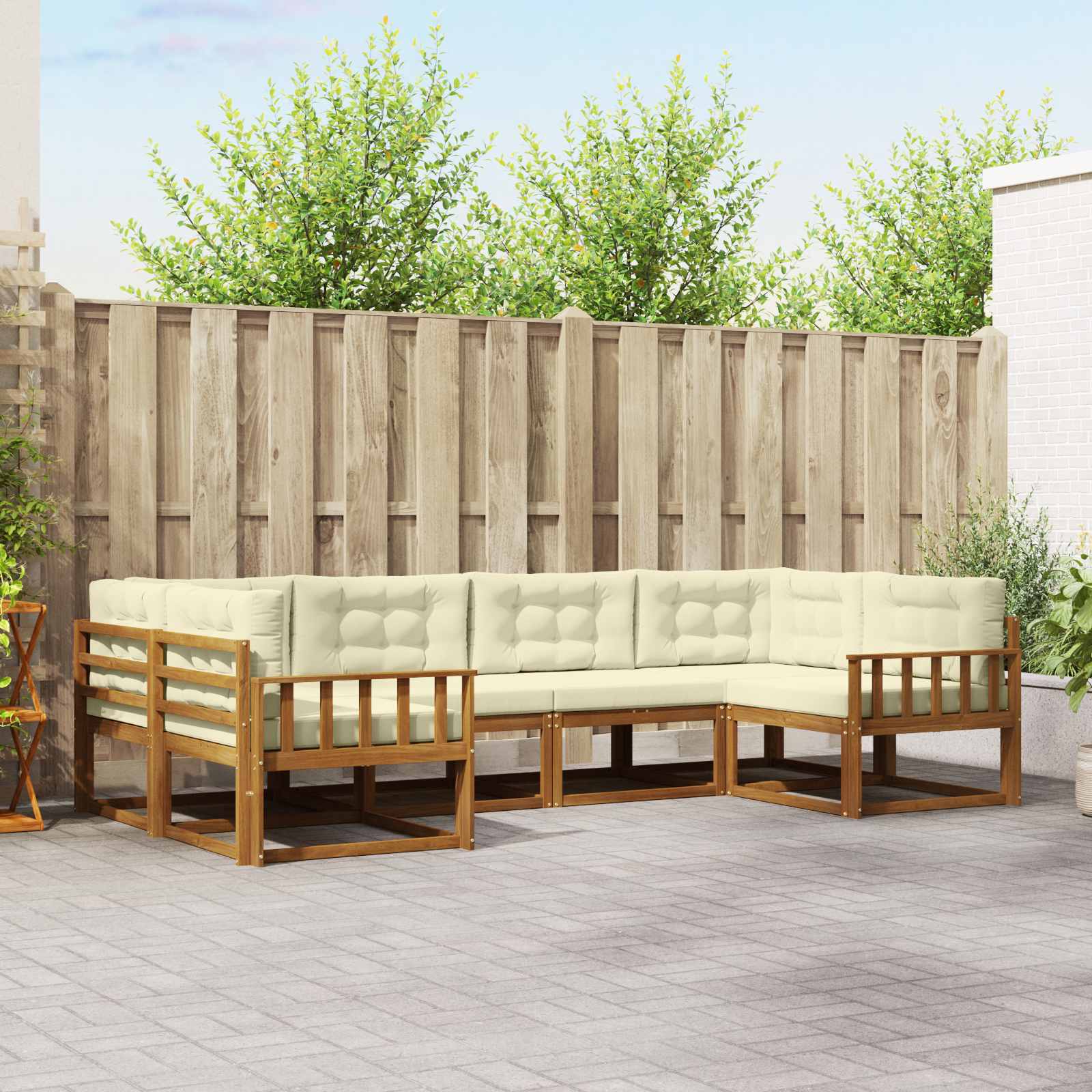 Zunanja garnitura za sedenje z blazino 6 pcs Naravna in smetana