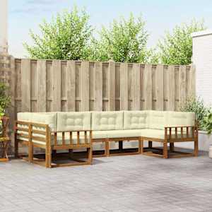 Zunanja garnitura za sedenje z blazino 6 pcs Naravna in smetana