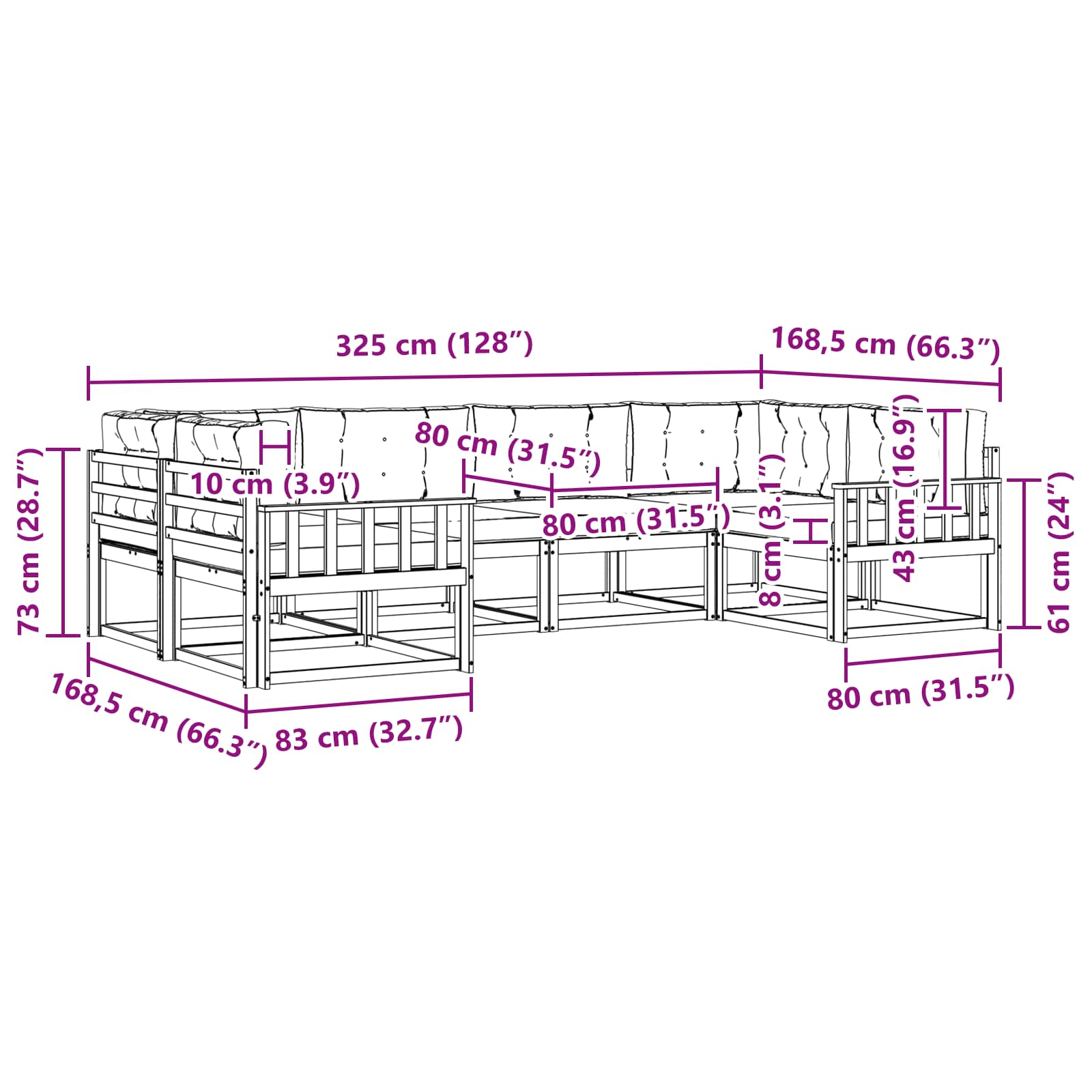 Zunanja garnitura za sedenje z blazino 6 pcs Naravna in smetana - slika 7