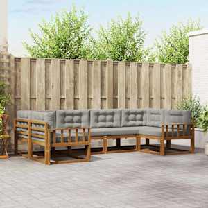 Zunanja garnitura za sedenje 6 pcs Naravna in svetlo siva