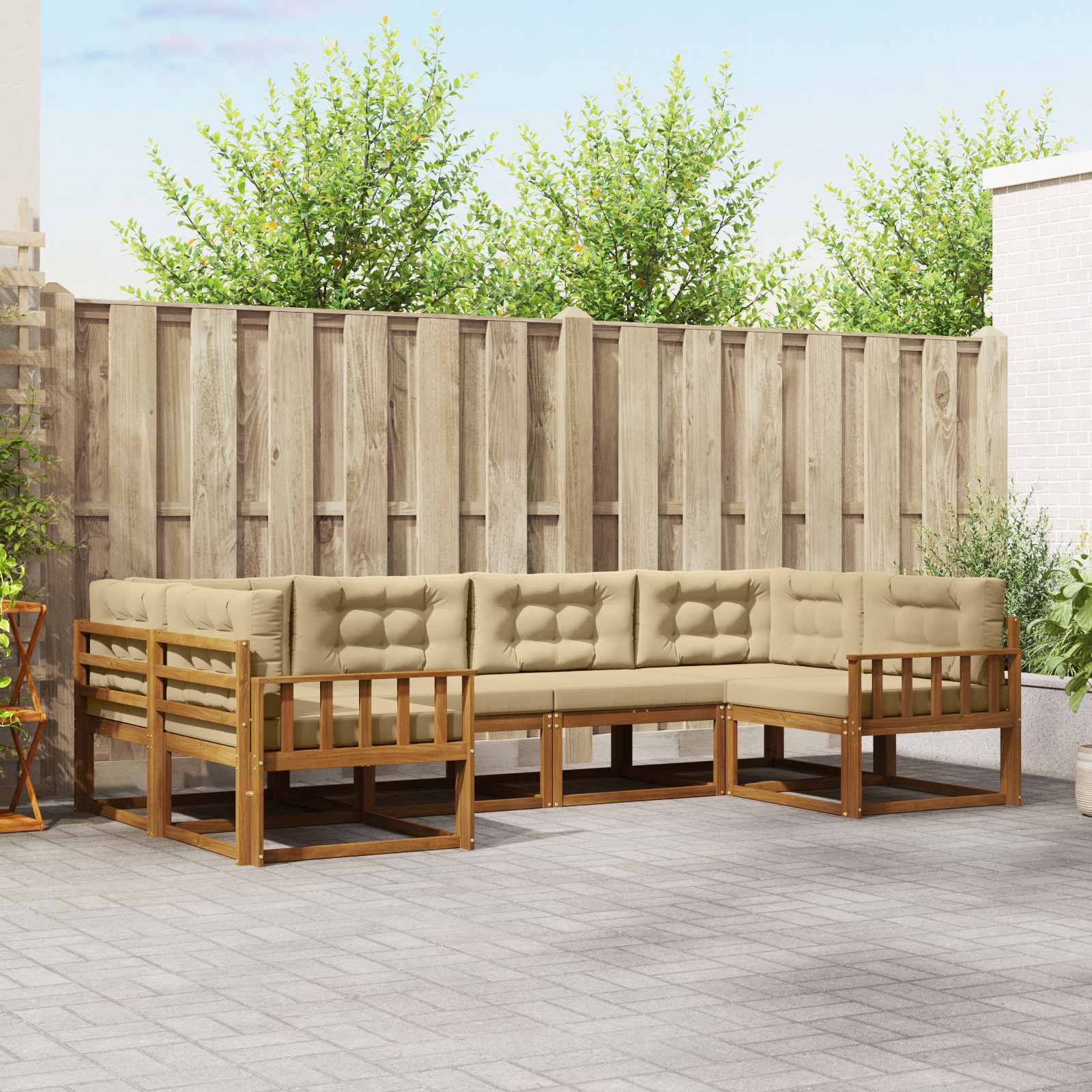 vidaXL Set de canapele de exterior cu pernă 6 pcs Natural și Bej