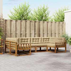 Zunanja garnitura za sedenje z blazino 6 pcs Naravna in bež