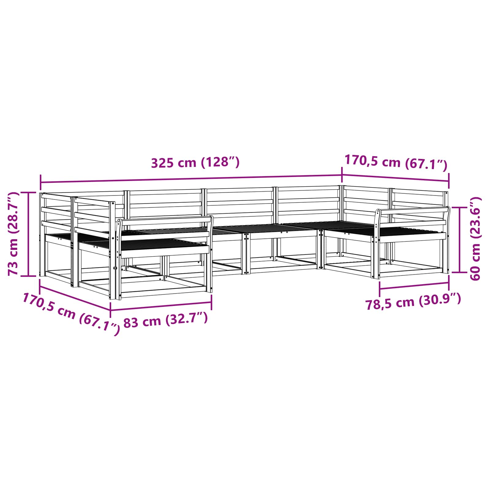 Zunanja garnitura za sedenje 6 pcs Naravna Masiven les akacije - slika 6