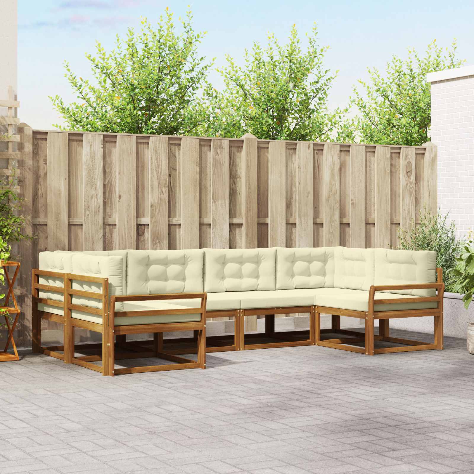 Zunanja garnitura za sedenje z blazino 6 pcs Naravna in smetana