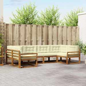 Zunanja garnitura za sedenje z blazino 6 pcs Naravna in smetana