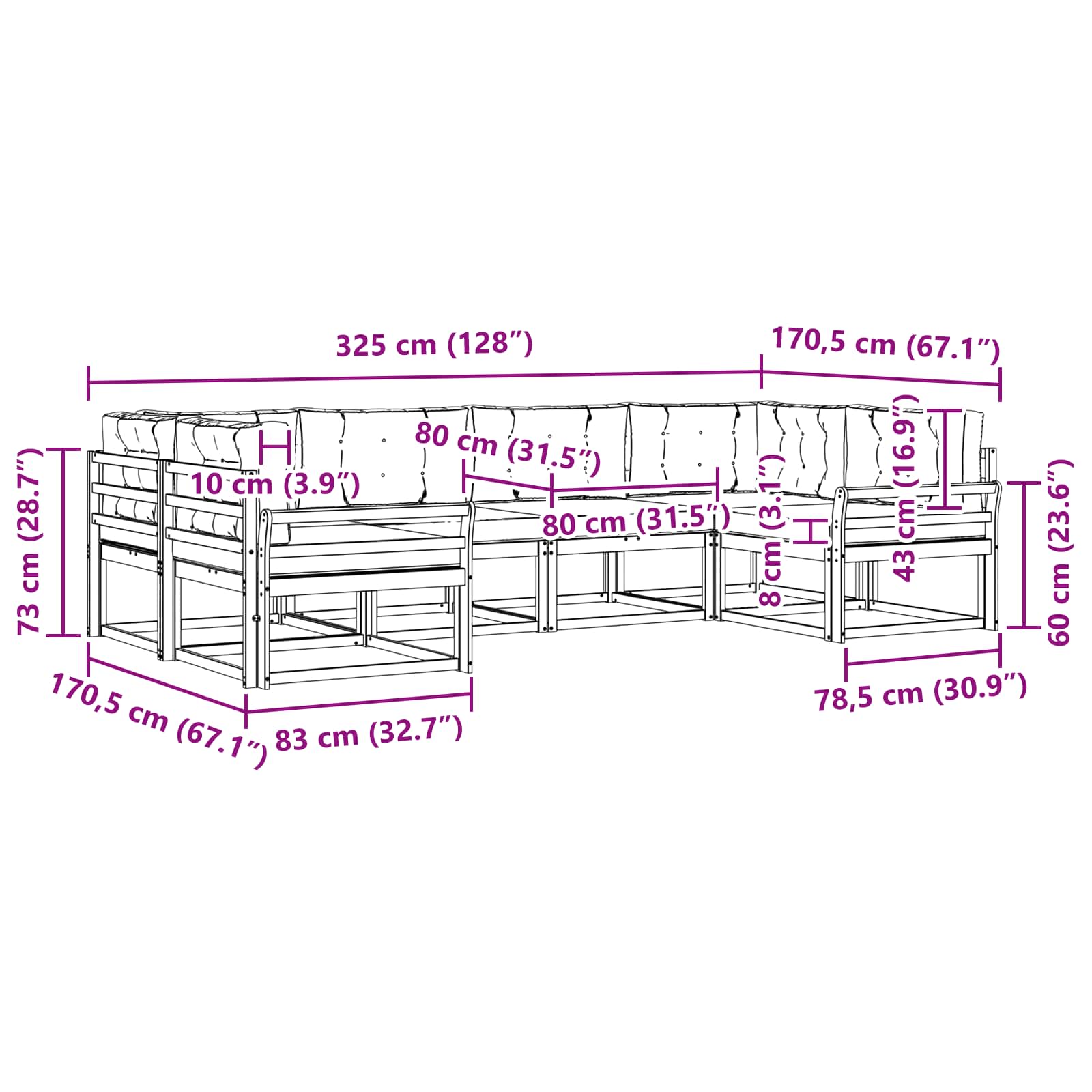 Zunanja garnitura za sedenje z blazino 6 pcs Naravna in smetana - slika 7