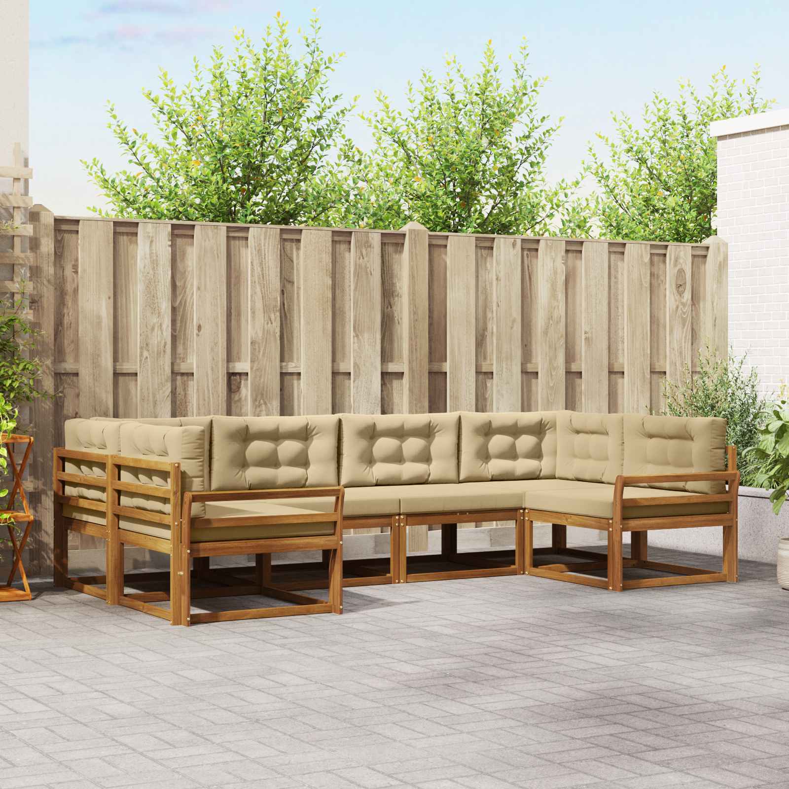 vidaXL Set de canapele de exterior cu pernă 6 pcs Natural și Bej
