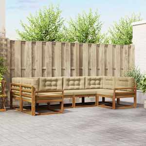 Zunanja garnitura za sedenje z blazino 6 pcs Naravna in bež