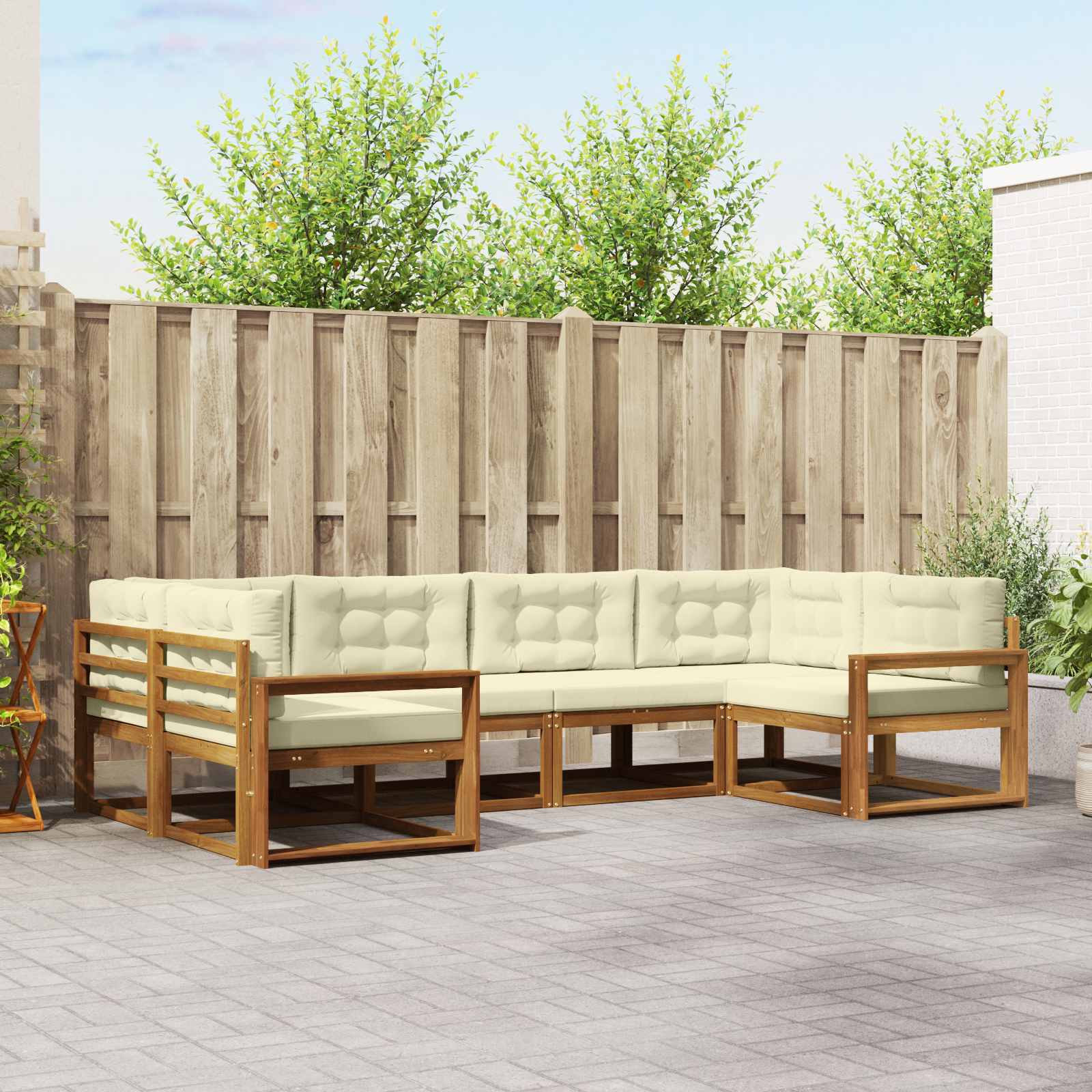 Zunanja garnitura za sedenje z blazino 6 pcs Naravna in smetana