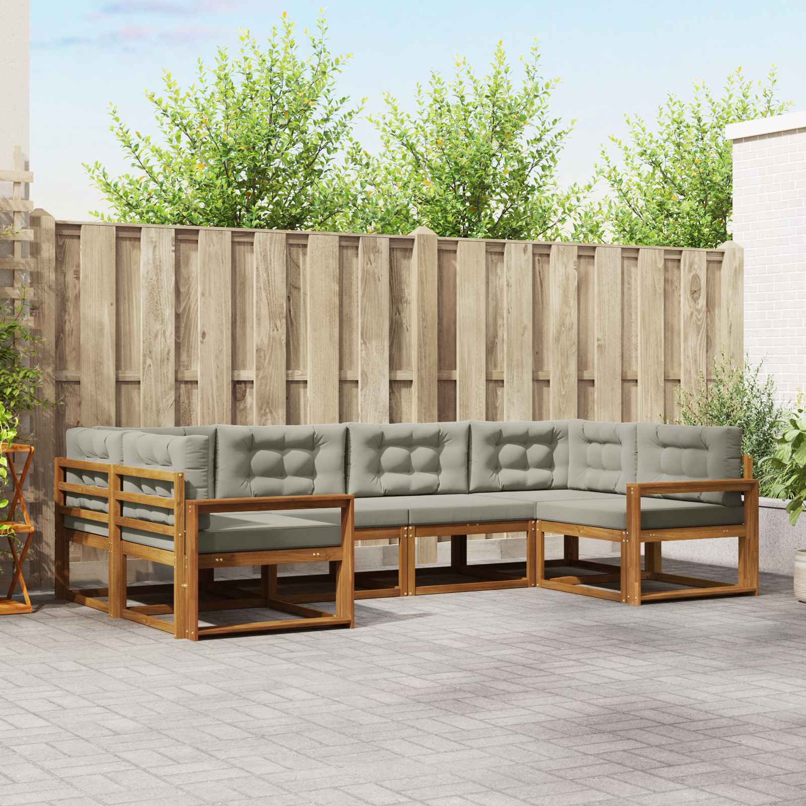 vidaXL Outdoor-Sofagarnitur mit Kissen 6 pcs Natürlich und Hellgrau