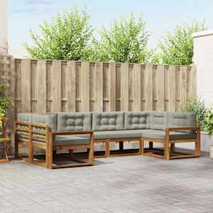 Zunanja garnitura za sedenje 6 pcs Naravna in svetlo siva