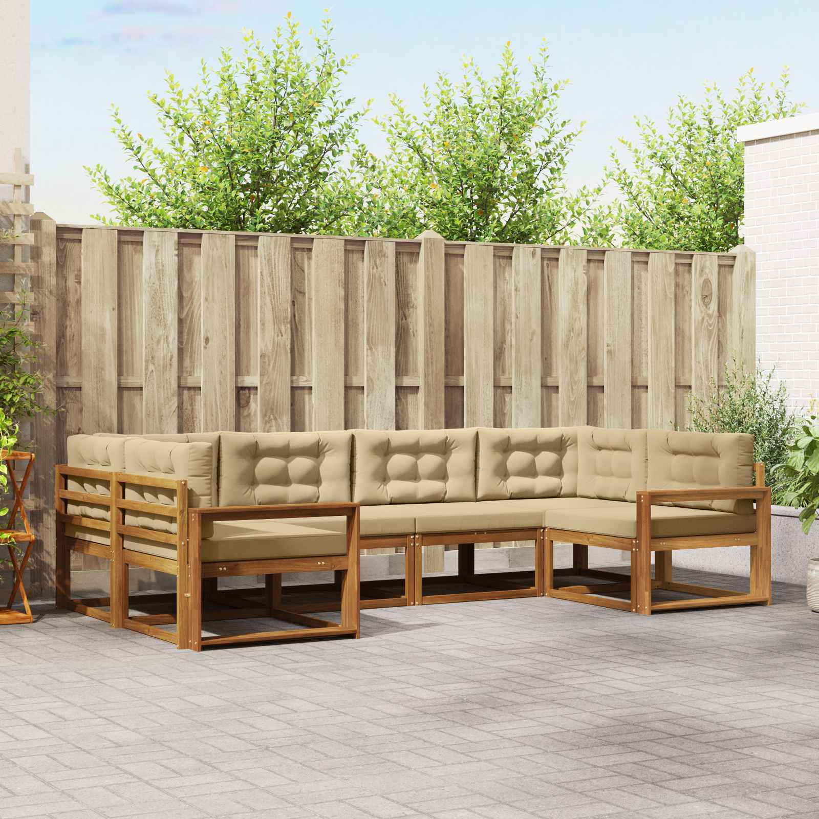 vidaXL Set de canapele de exterior cu pernă 6 pcs Natural și Bej