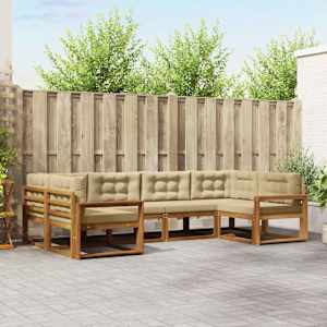 Zunanja garnitura za sedenje z blazino 6 pcs Naravna in bež