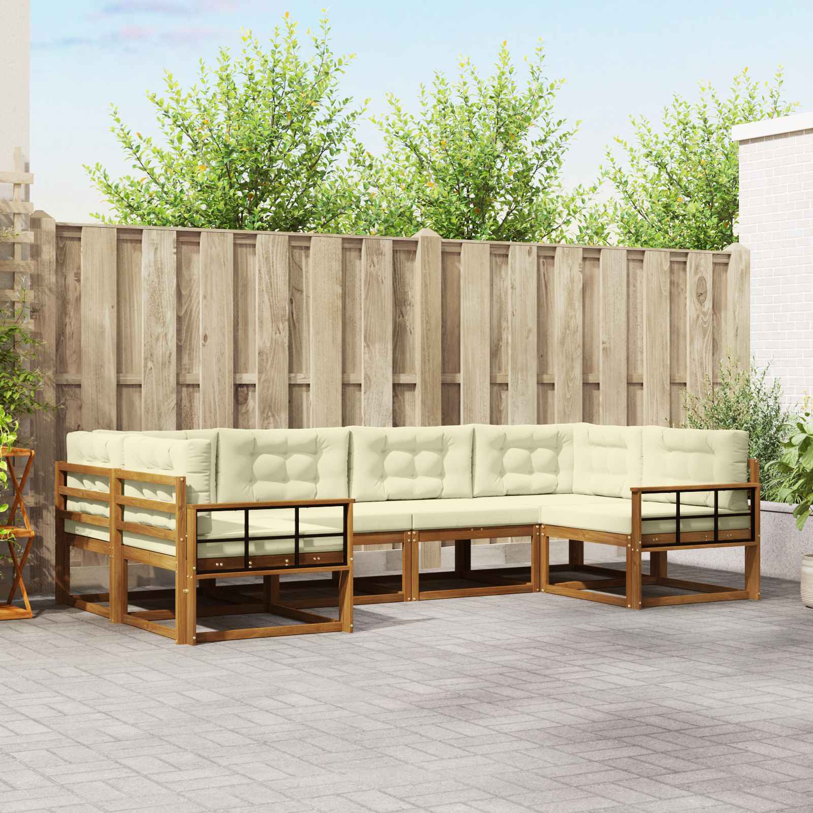 Zunanja garnitura za sedenje z blazino 6 pcs Naravna in smetana