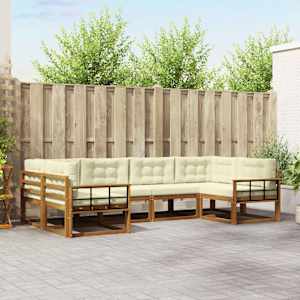 Zunanja garnitura za sedenje z blazino 6 pcs Naravna in smetana