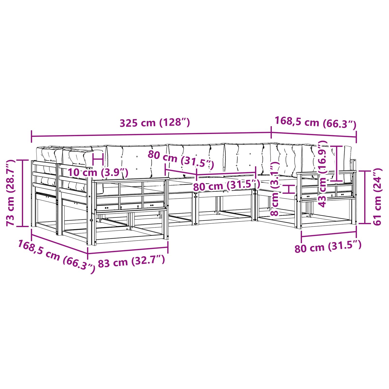 Zunanja garnitura za sedenje z blazino 6 pcs Naravna in smetana - slika 7