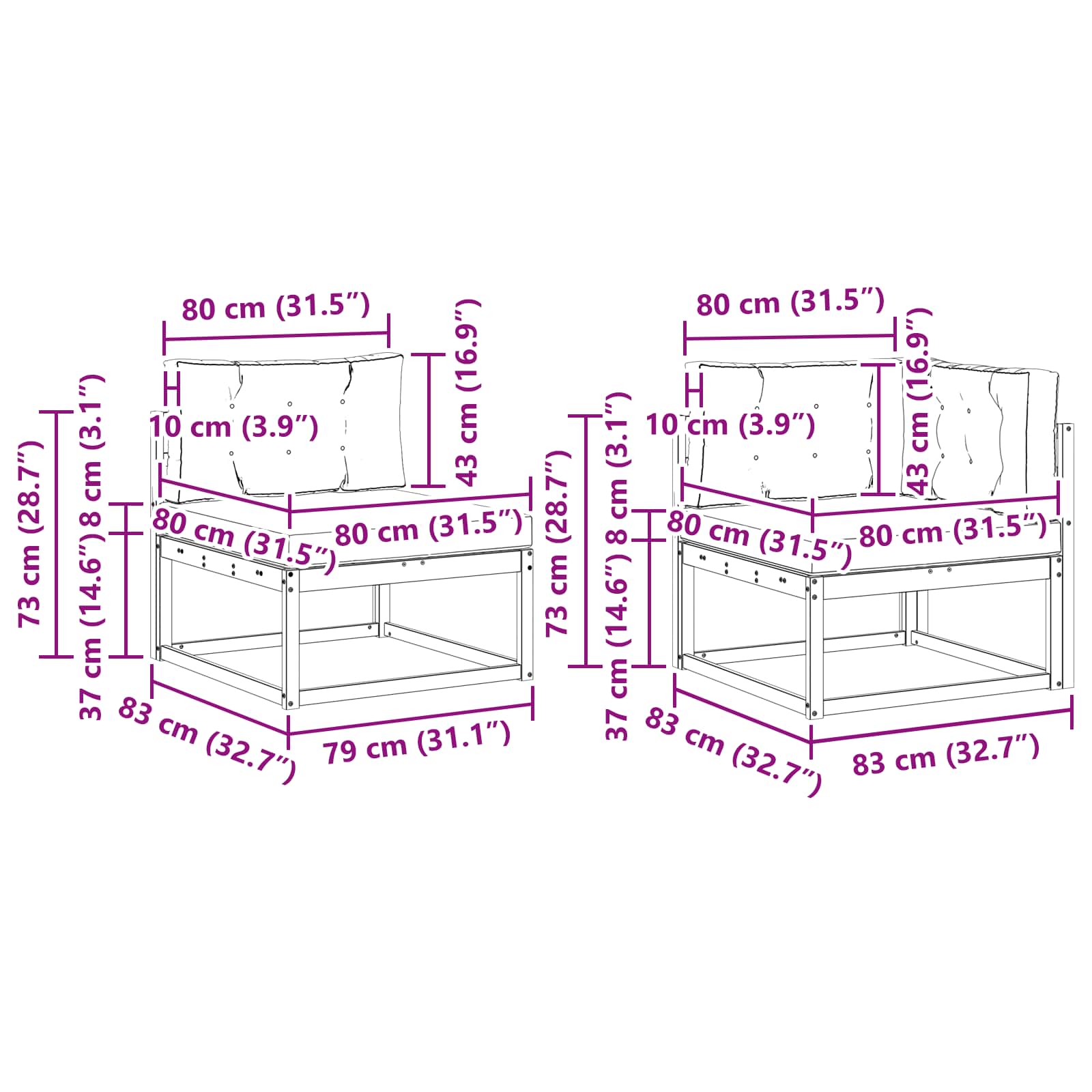 Zunanja garnitura za sedenje z blazino 6 pcs Naravna in smetana - slika 8