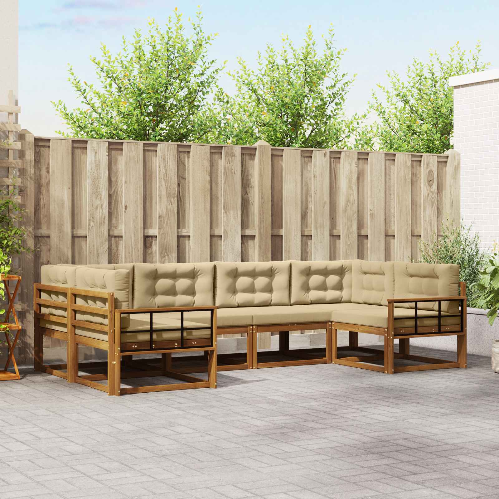 vidaXL Set de canapele de exterior cu pernă 6 pcs Natural și Bej