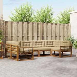 Zunanja garnitura za sedenje z blazino 6 pcs Naravna in bež