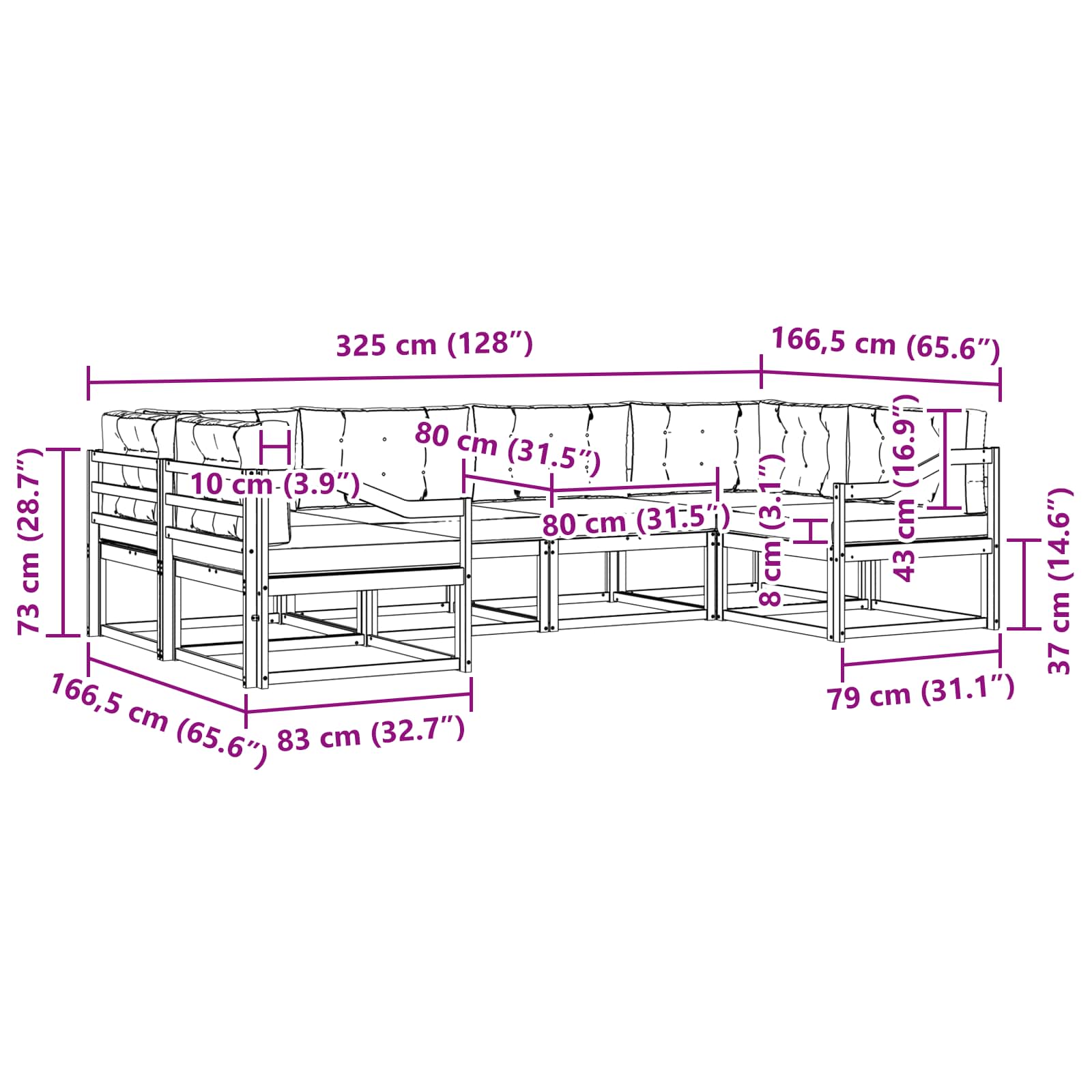 Zunanja garnitura za sedenje z blazino 6 pcs Naravna in smetana - slika 7