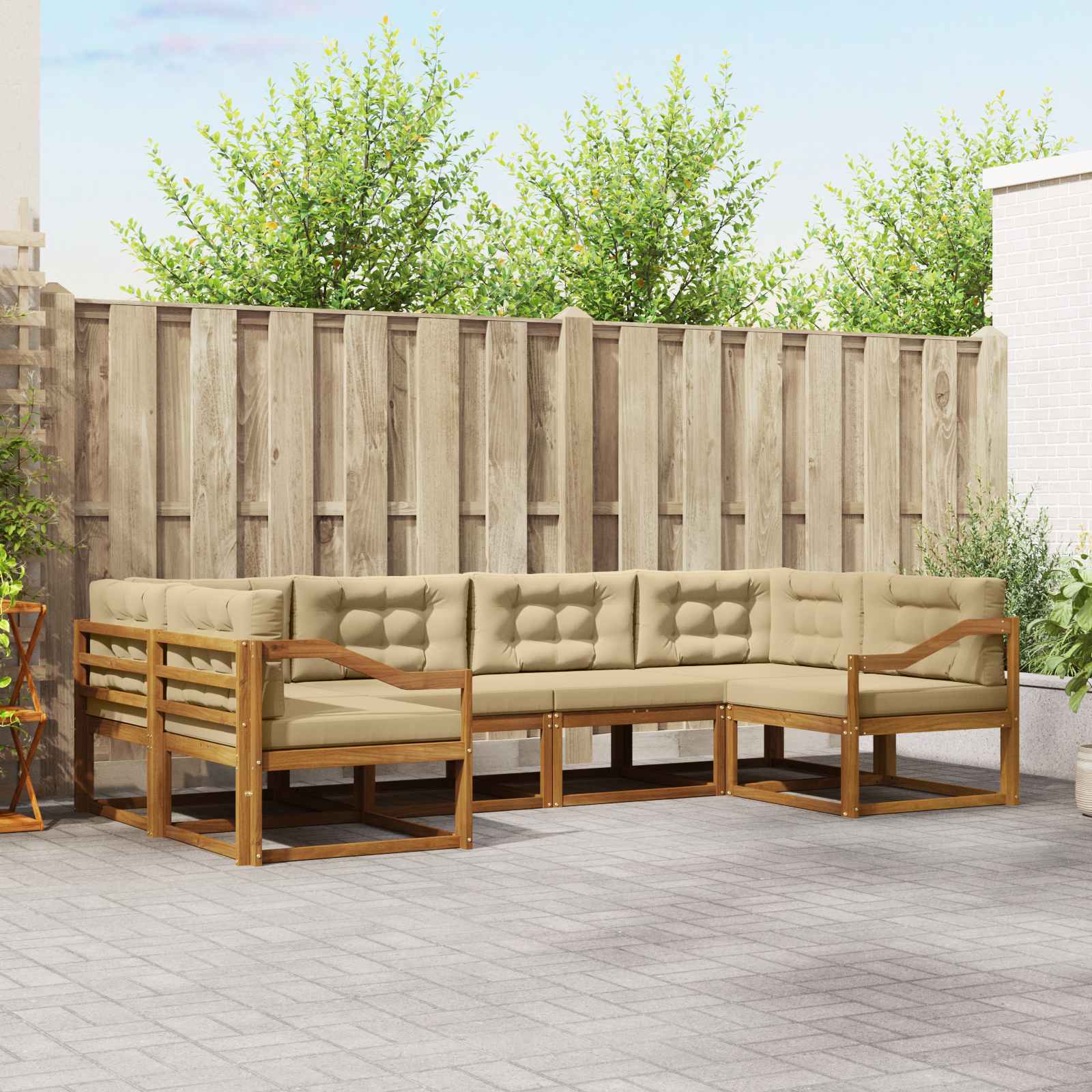 vidaXL Outdoor-Sofagarnitur mit Kissen 6 pcs Natur und Beige