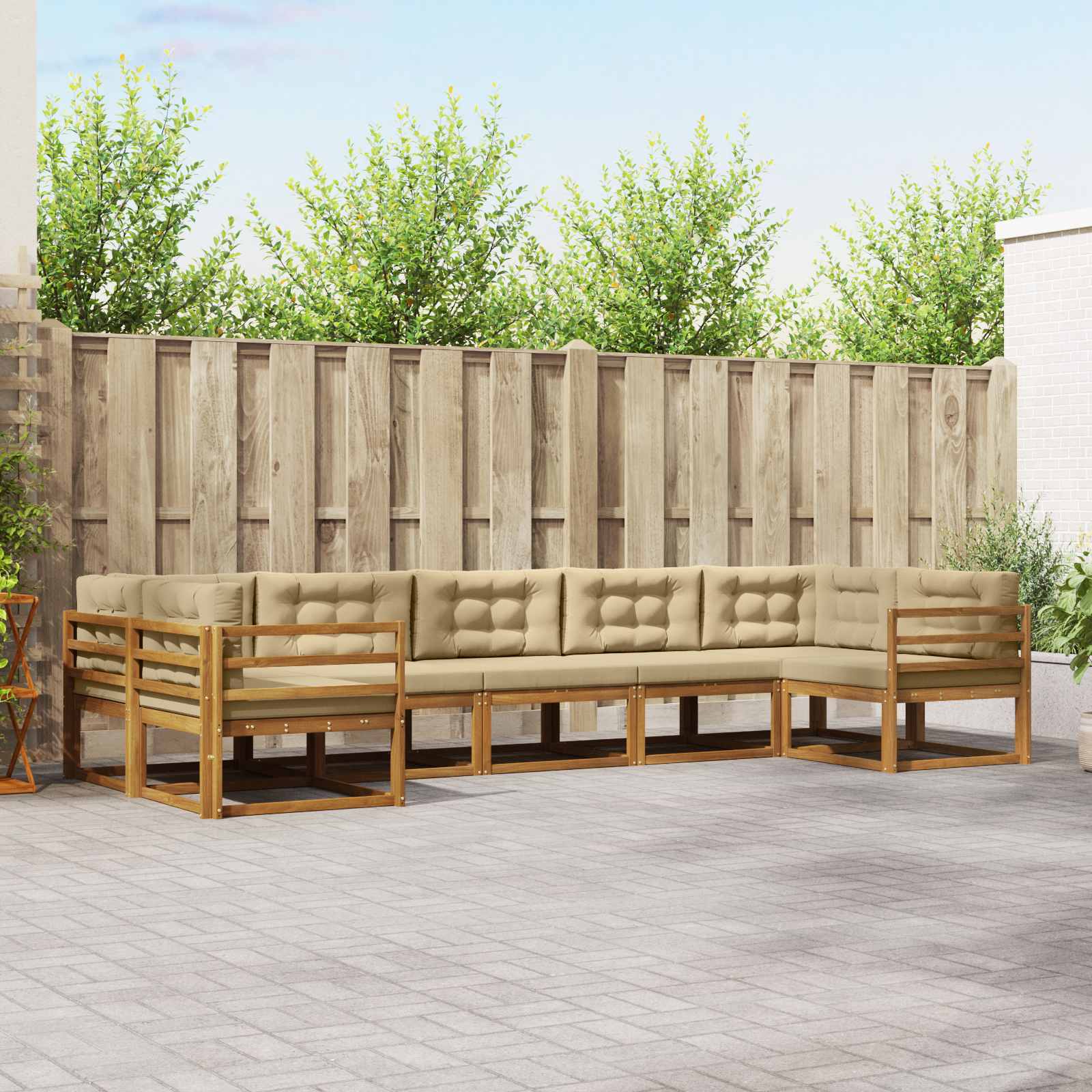 vidaXL Set de canapele de exterior cu pernă 7 pcs Natural și Bej