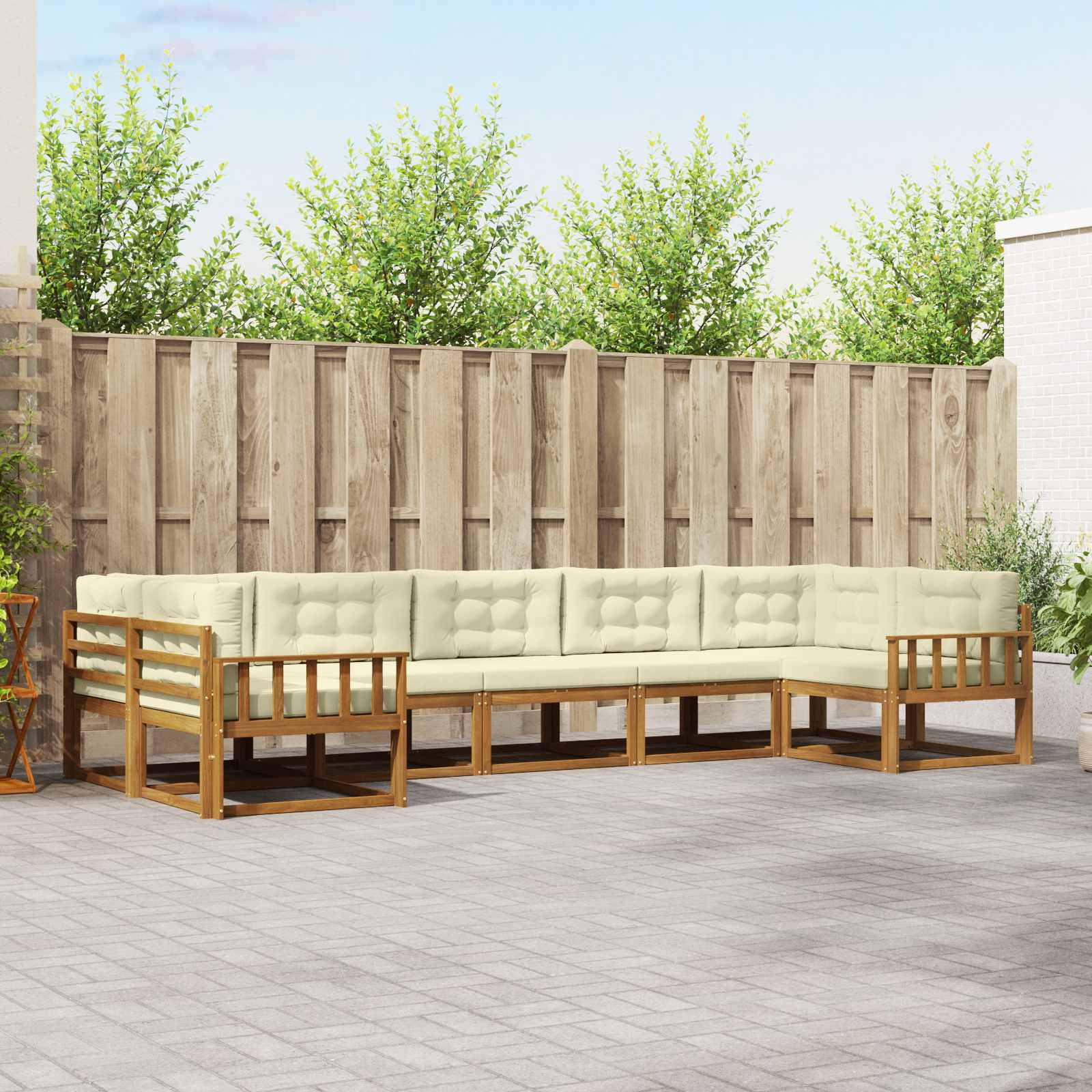 vidaXL Set de canapele de exterior cu pernă 7 pcs Natural și Crem