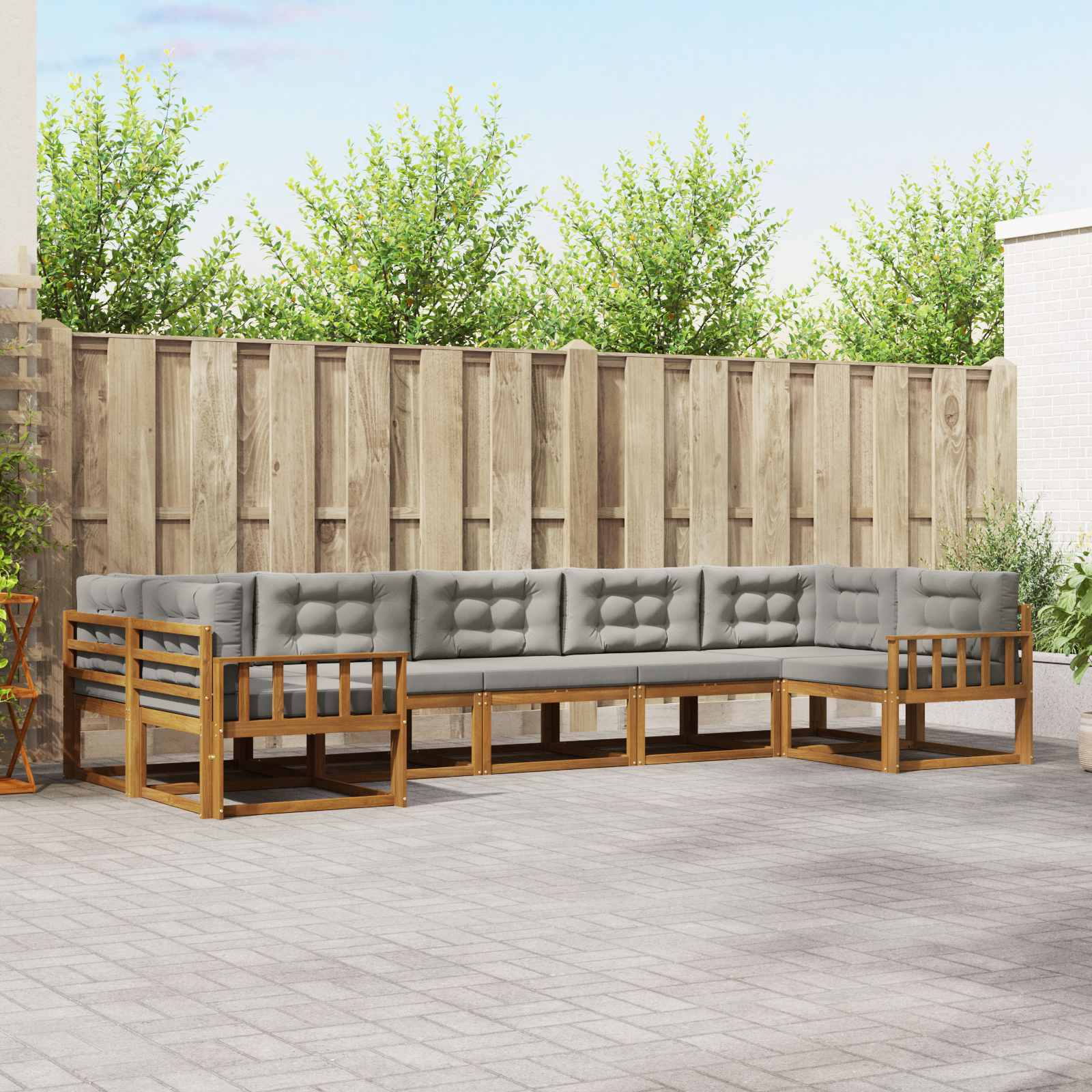 vidaXL Outdoor-Sofagarnitur mit Kissen 7 pcs Natürlich und Hellgrau