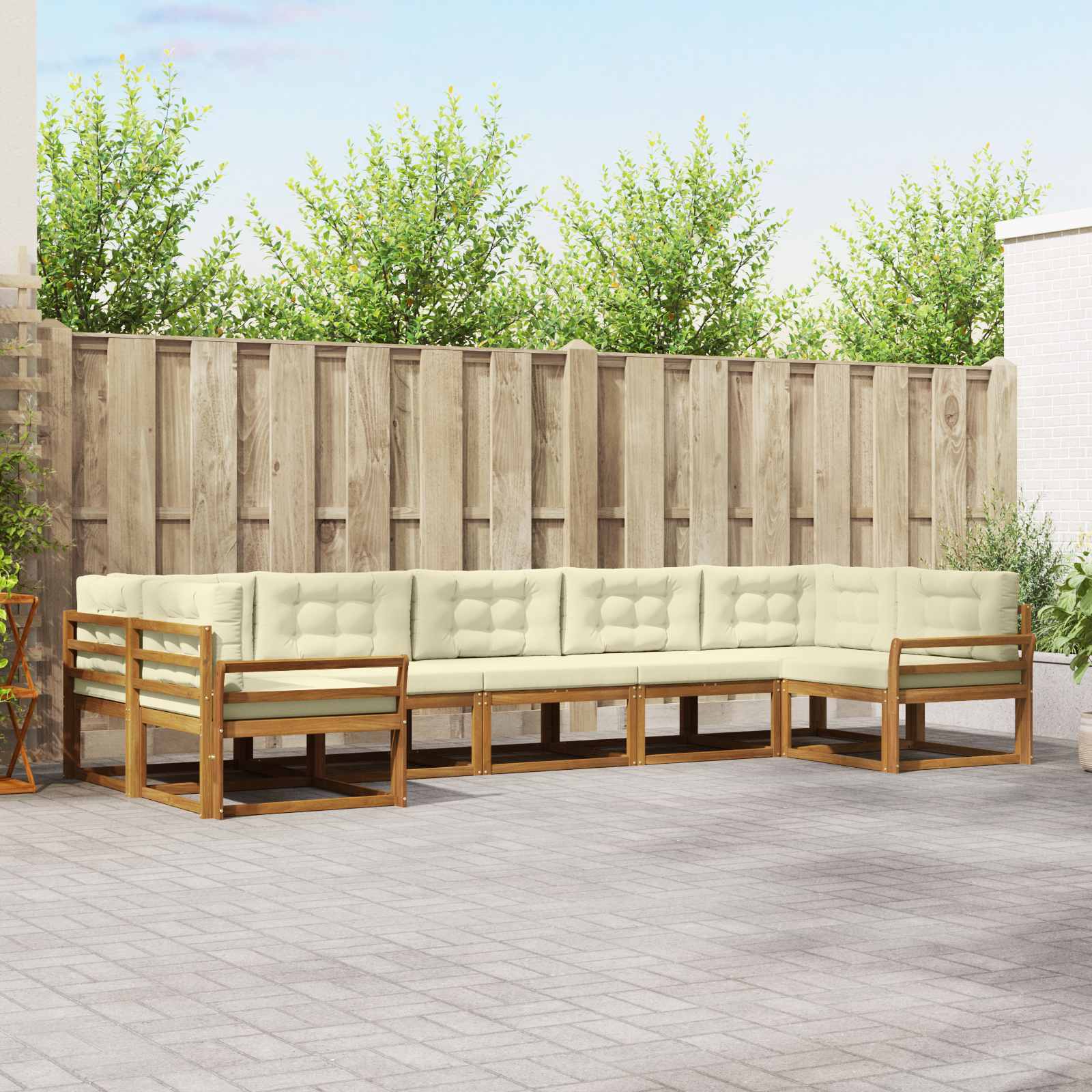 vidaXL Set de canapele de exterior cu pernă 7 pcs Natural și Crem