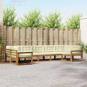 Zunanja garnitura za sedenje z blazino 7 pcs Naravna in smetana