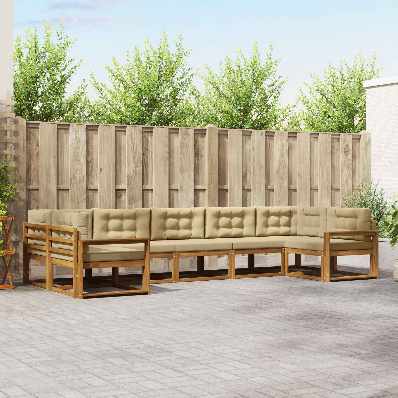 vidaXL Set de canapele de exterior cu pernă 7 pcs Natural și Bej