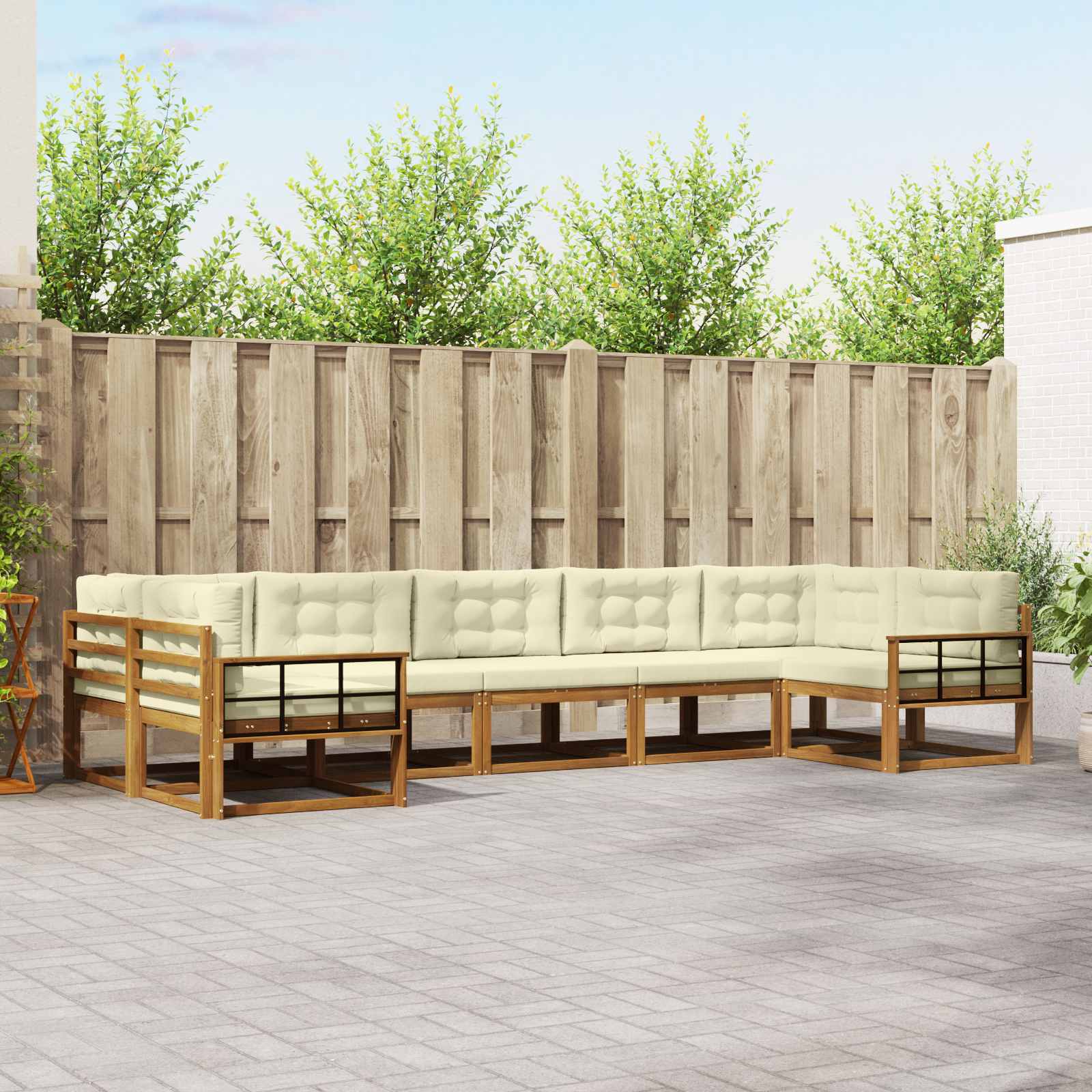 vidaXL Set de canapele de exterior cu pernă 7 pcs Natural și Crem