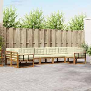 Zunanja garnitura za sedenje z blazino 7 pcs Naravna in smetana