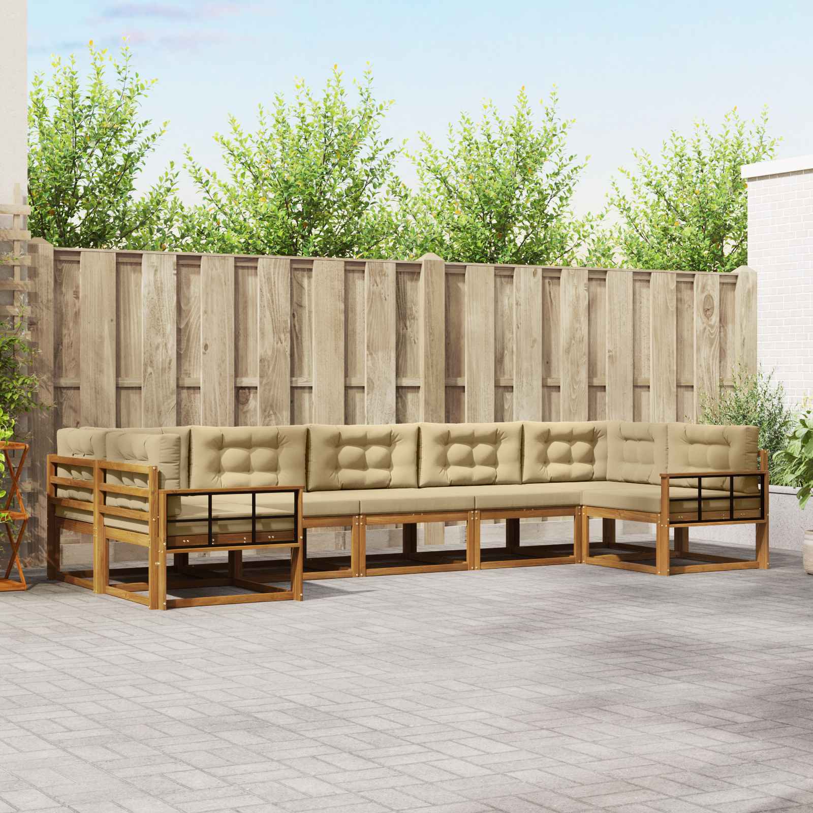 vidaXL Set de canapele de exterior cu pernă 7 pcs Natural și Bej