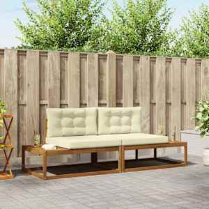 Zunanja garnitura za sedenje z blazino 2 Kos Naravna in smetana