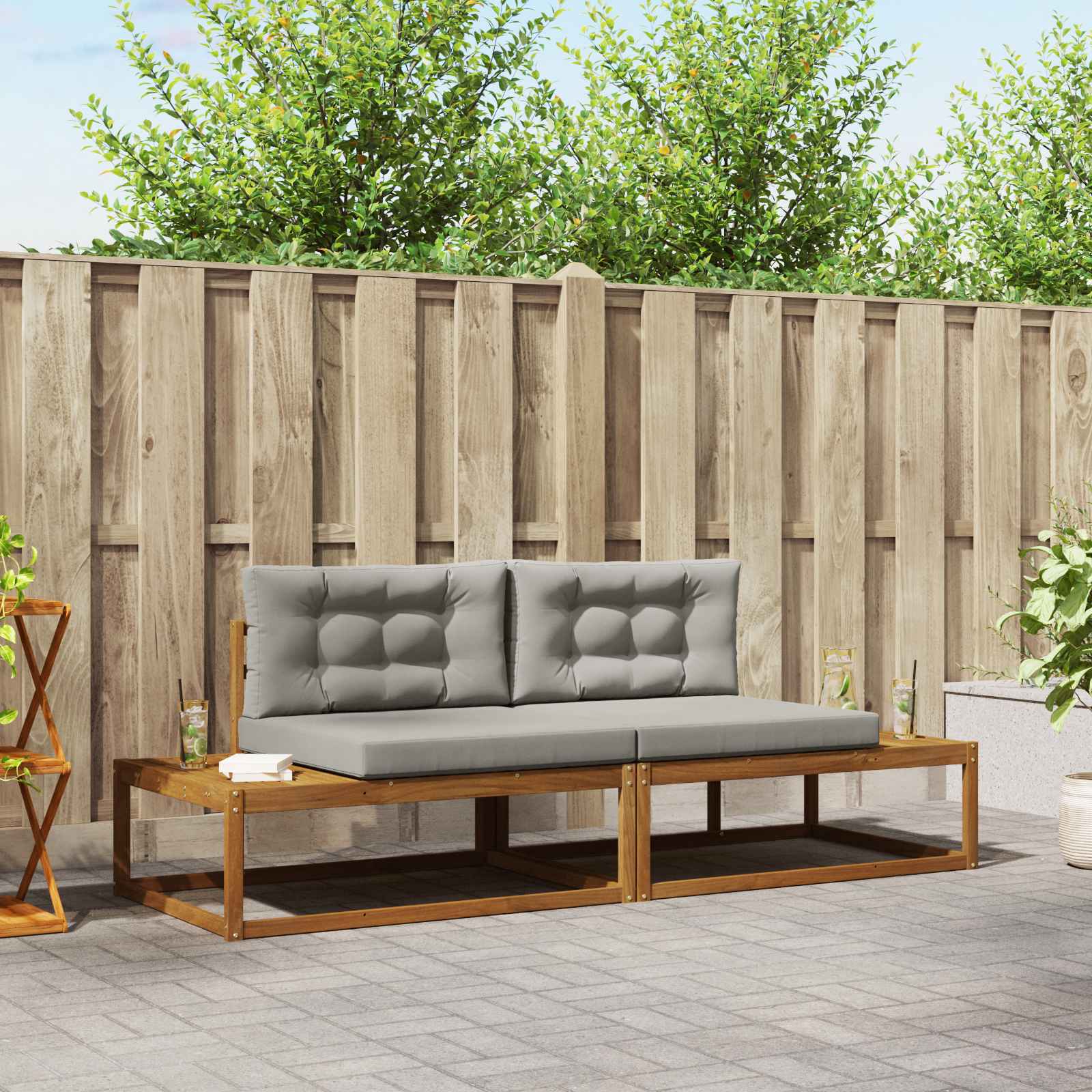 Zunanja garnitura za sedenje 2 Kos Naravna in svetlo siva