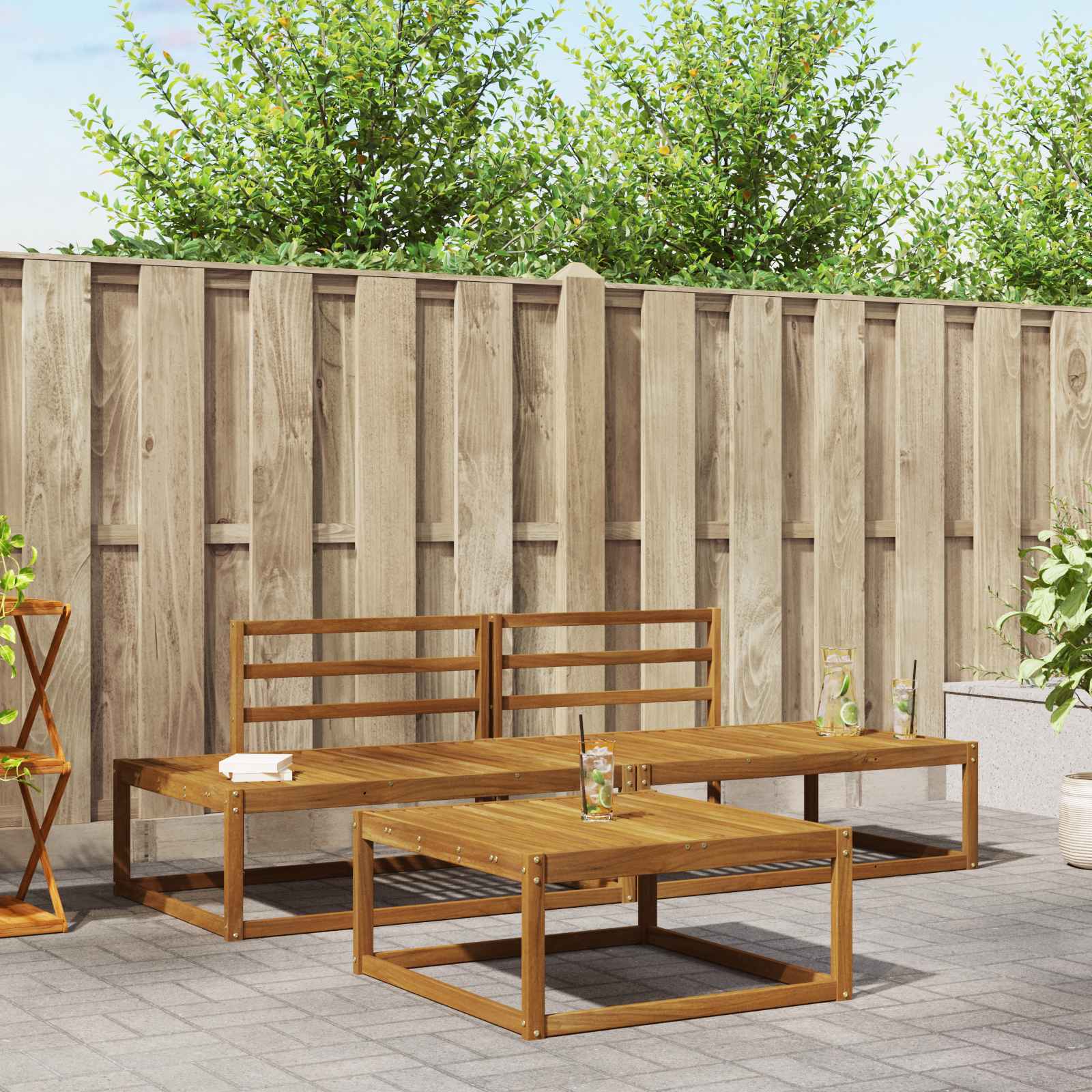 vidaXL Outdoor-Sofagarnitur 3 Stück Natur Massivholz Akazie