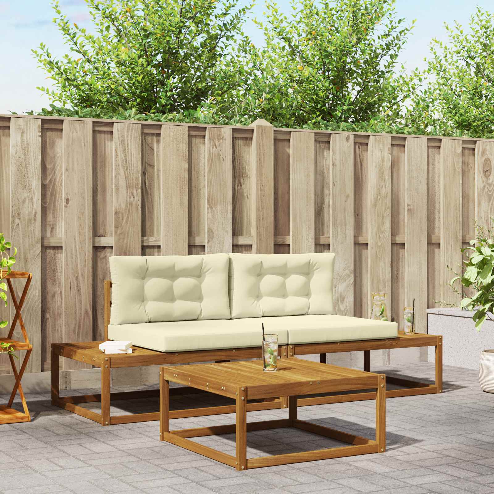 vidaXL Set de canapele de exterior cu pernă Natural și Crem