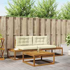 Zunanja garnitura za sedenje z blazino 3 Kos Naravna in smetana