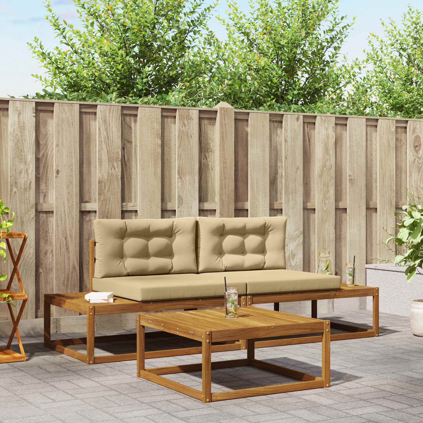 vidaXL Outdoor-Sofagarnitur mit Kissen 3 Stück Natur und Beige