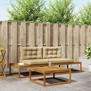 Zunanja garnitura za sedenje z blazino 3 Kos Naravna in bež