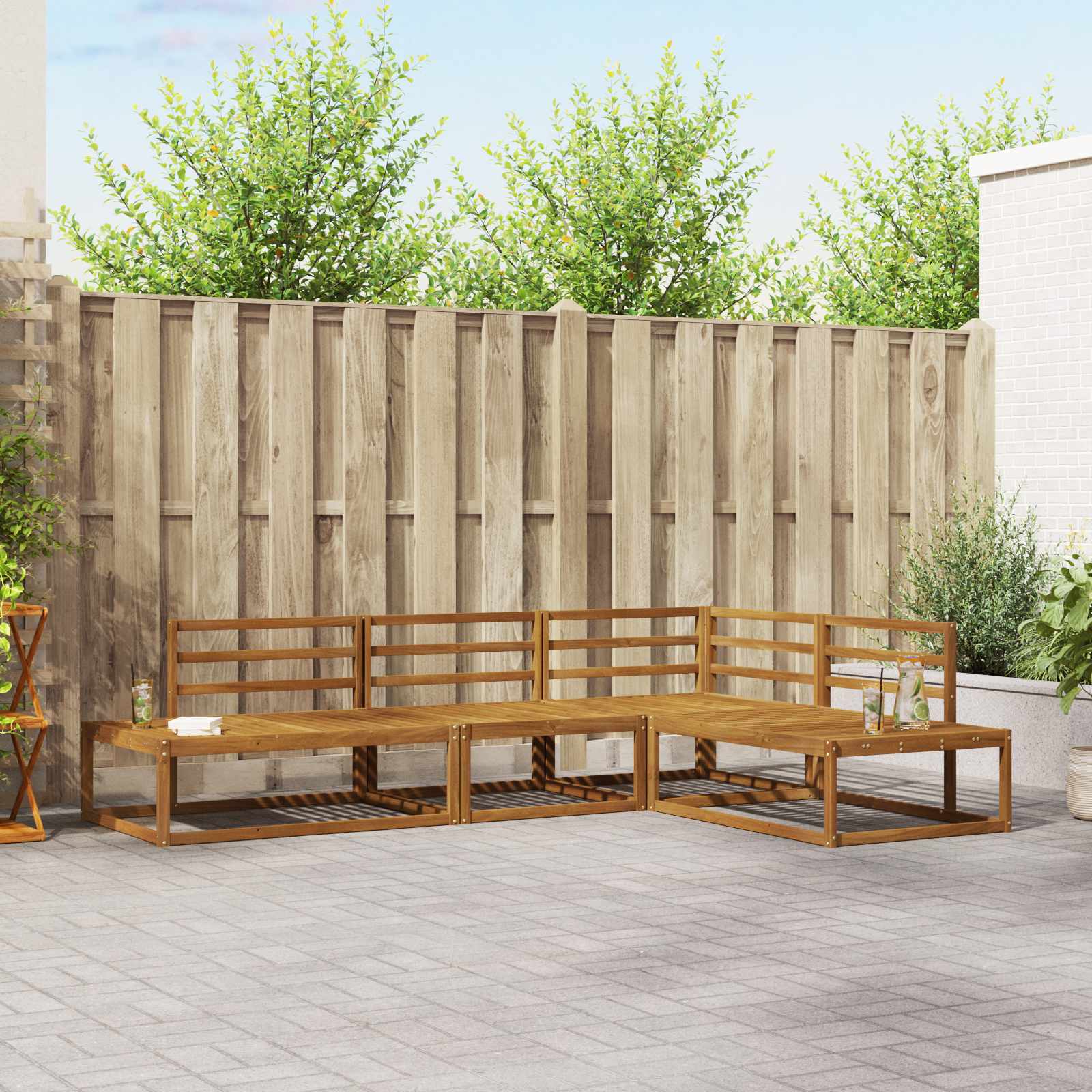 Buiten bankenset 4 Stuk Naturel Massief Acaciahout image 1