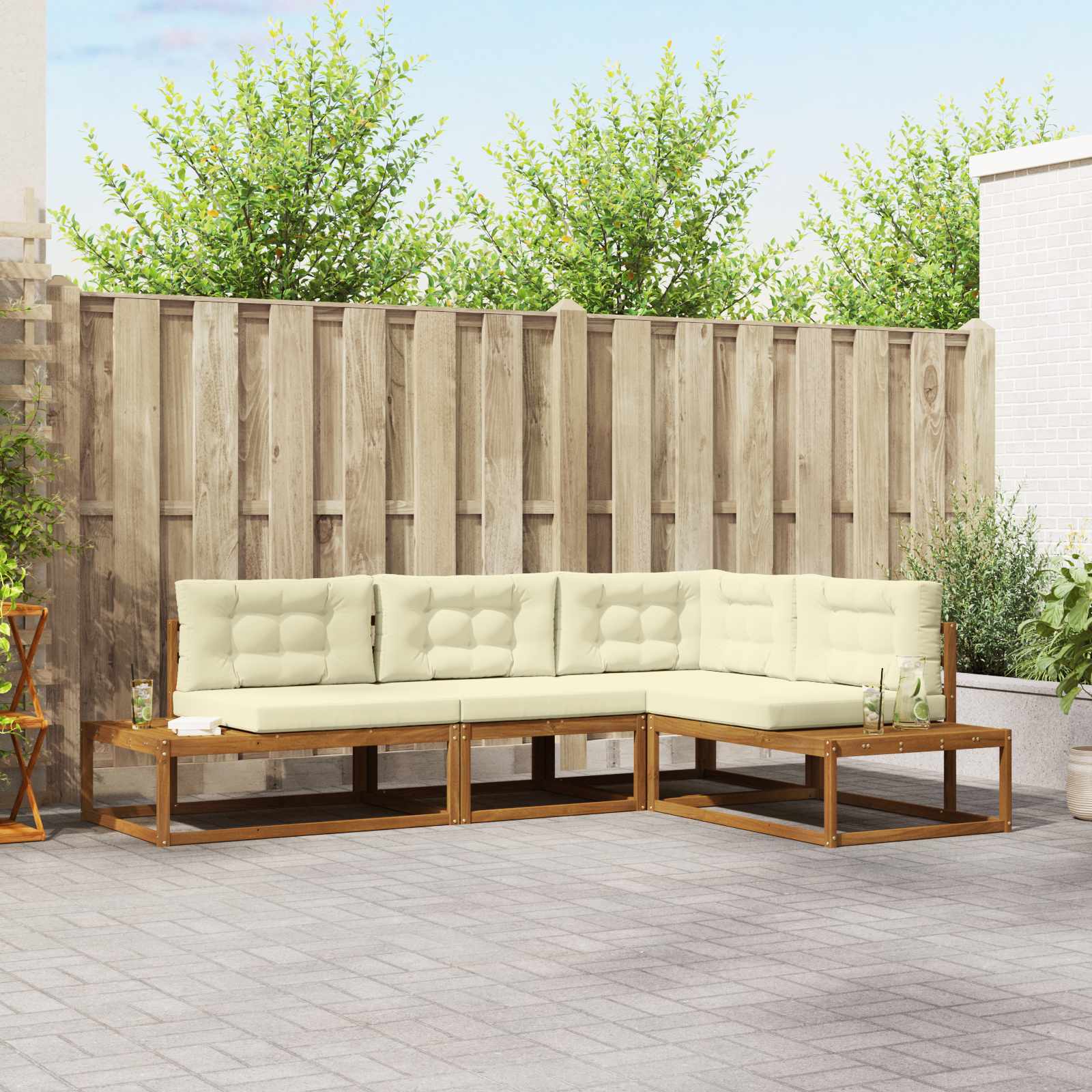 vidaXL Outdoor-Sofagarnitur 4 Stück Natur und Creme